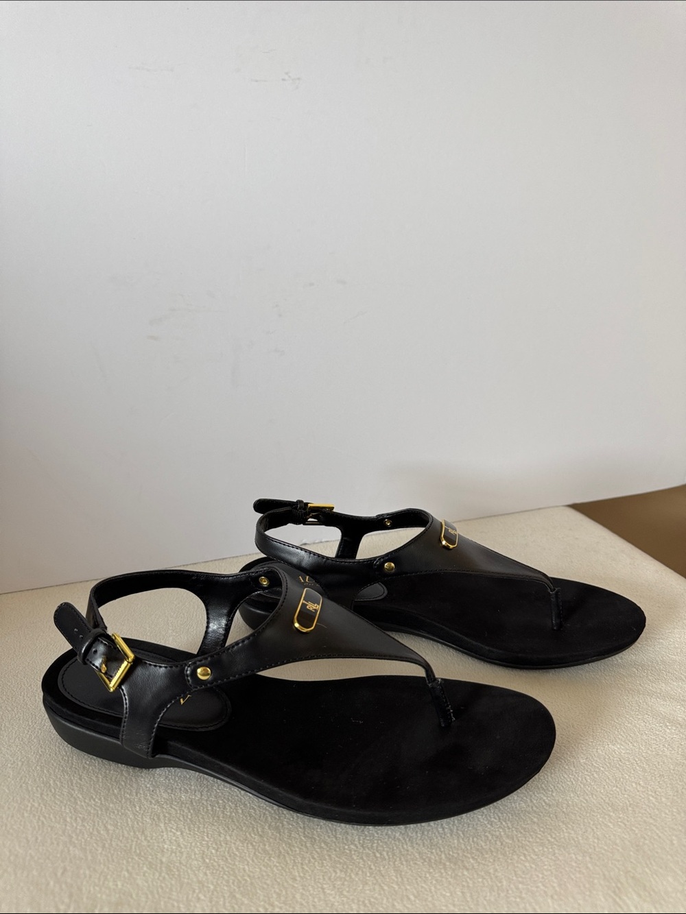 Lauren Ralph Lauren Leather T-Strap Sandals